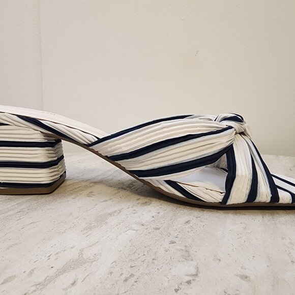 On 34th Womens Gaiaa Bow Block-Heel D Navy Stripe Fabric 10.5M - A014 \13 - Picture 4 of 10